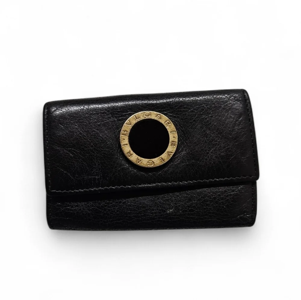 Bvlgari Colore Calf Leather Key Holder Wallet In Black And Gold